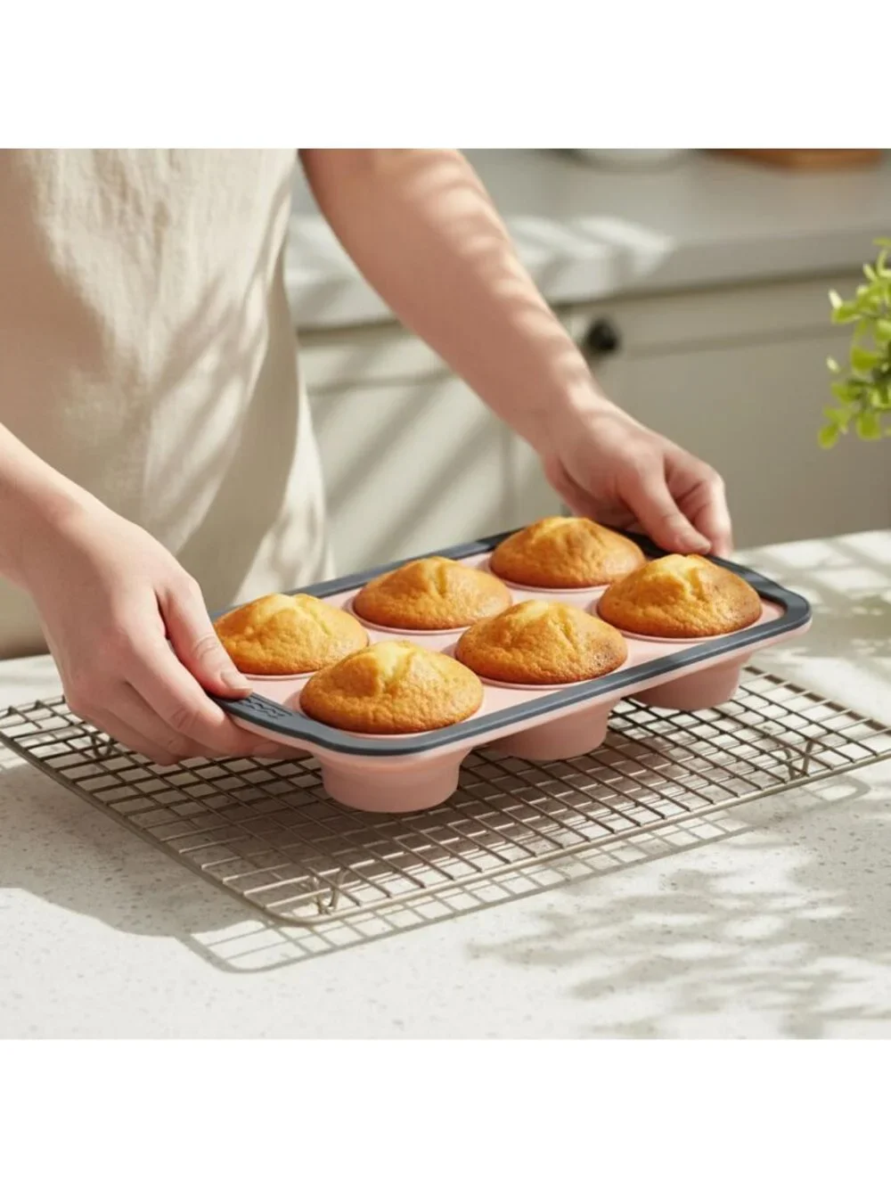 2 Pack Nonstick Silicone Muffin Pans - Collapsible 6 Cup Baking Tray, Oven Safe